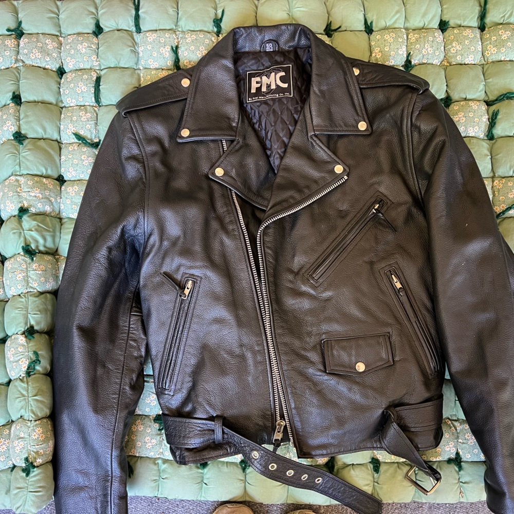 FMC Black Leather Jacket vintage motorcycle jacket